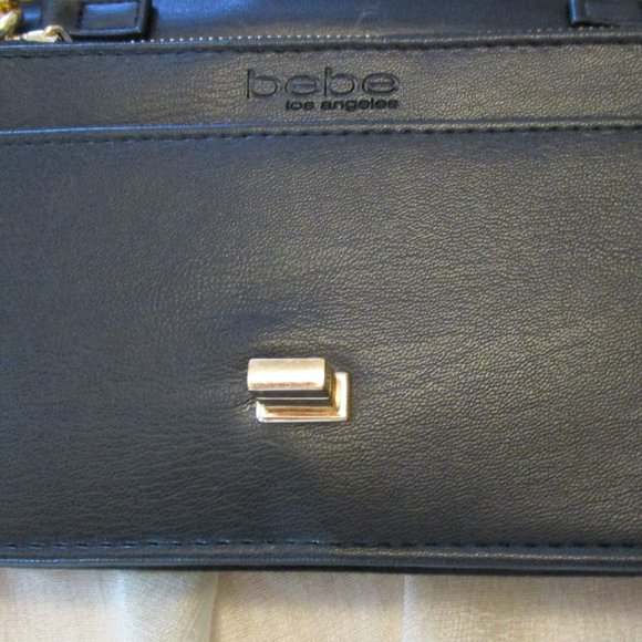 bebe Bags Bebe Faux Leather Black Crossbody Bag Gold Chain Strap